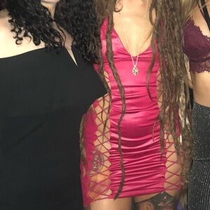 Red Fashion Nova cut-out see-through dress